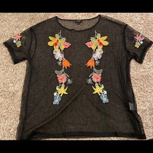 Embroidered Mesh Top